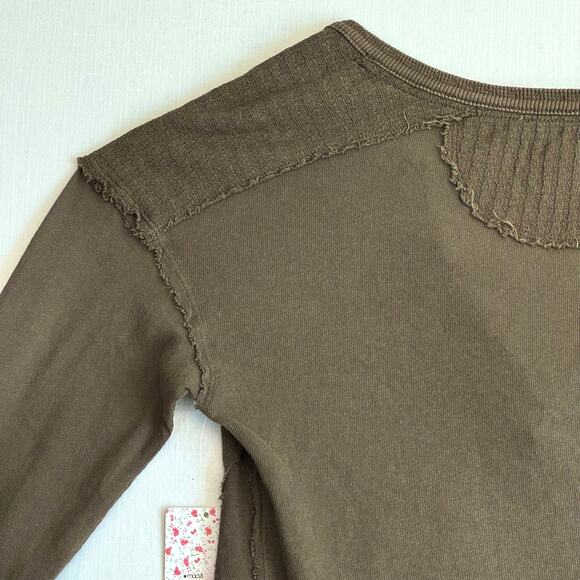 FREE PEOPLE We The Free Cotton Henley Top Women's Size S Military Khaki Green - Picture 7 of 14